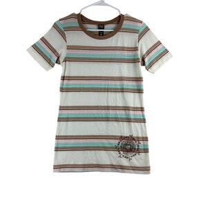 Peace Frogs Short Sleeve T Shirt Women's Medium Stripe 100% Cotton Y2K Peru Made